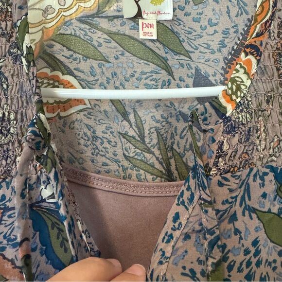 Fig & Flower Boho Floral Smocked Tiered Ruffle 2 Piece Skirt Set Women’s Size PM - Picture 11 of 13